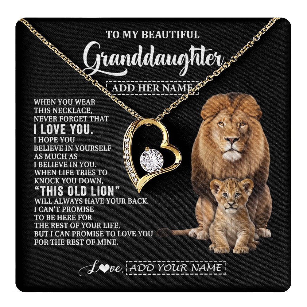 Forever Love Necklace 18K Yellow Gold Finish | 1 | Personalized To My Granddaughter Gifts From Papa Grandpa Necklace This Old Lion Love You Granddaughter Birthday Gifts Christmas Custom Gift Box Message Card | https://teecentury.