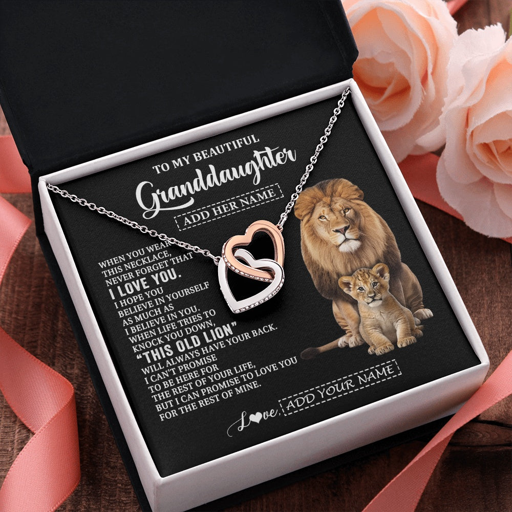 Interlocking Hearts Necklace Stainless Steel & Rose Gold Finish | 2 | Personalized To My Granddaughter Gifts From Papa Grandpa Necklace This Old Lion Love You Granddaughter Birthday Gifts Christmas Custom Gift Box Message Card | https://teecentury.