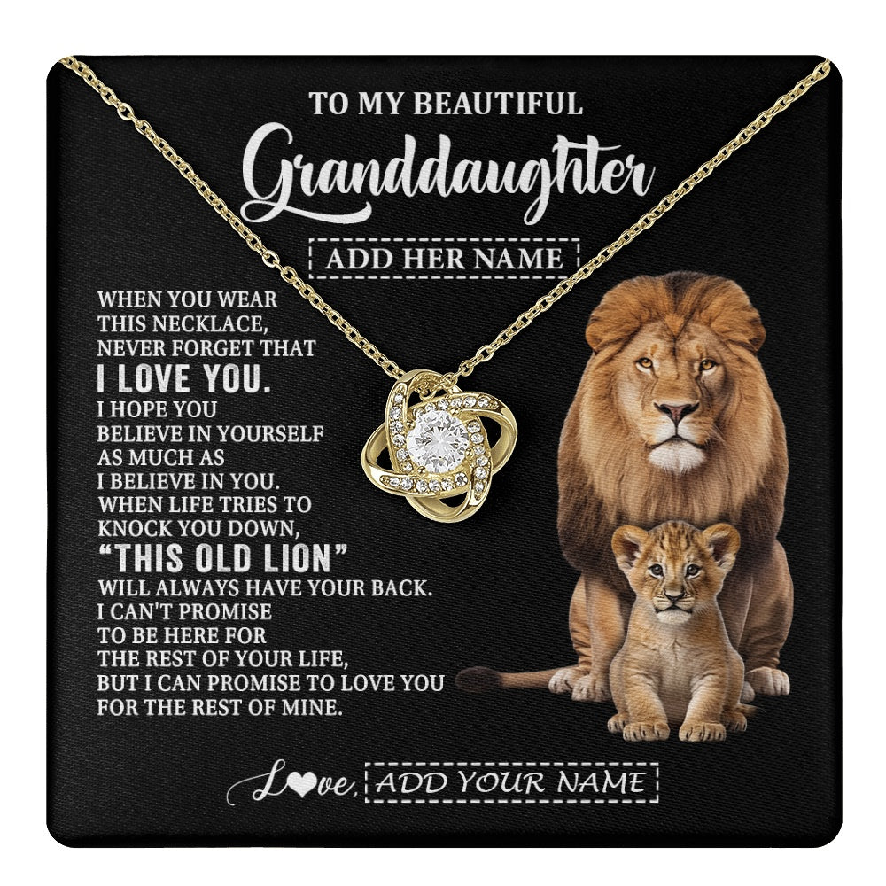 Love Knot Necklace 18K Yellow Gold Finish | 1 | Personalized To My Granddaughter Gifts From Papa Grandpa Necklace This Old Lion Love You Granddaughter Birthday Gifts Christmas Custom Gift Box Message Card | https://teecentury.
