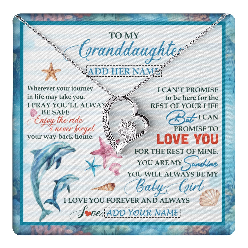 Forever Love Necklace 14K White Gold Finish | 1 | Personalized To My Granddaughter Gifts Necklace Dolphin From Grandma My Sunshine For Jewelry Granddaughter Birthday Gift Christmas Custom Gift Box Message Card | https://teecentury.