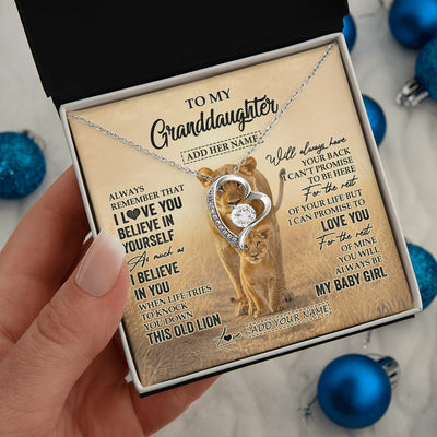 Forever Love Necklace 14K White Gold Finish | 2 | Personalized To My Granddaughter Gifts Necklace From Grandma Always Remember Lion Gifts For Granddaughter Birthday Graduation Christmas Gift Box Message Card | https://teecentury.