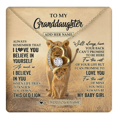 Forever Love Necklace 18K Yellow Gold Finish | 1 | Personalized To My Granddaughter Gifts Necklace From Grandma Always Remember Lion Gifts For Granddaughter Birthday Graduation Christmas Gift Box Message Card | https://teecentury.