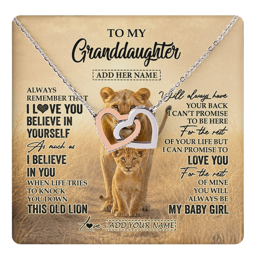 Interlocking Hearts Necklace Stainless Steel & Rose Gold Finish | 1 | Personalized To My Granddaughter Gifts Necklace From Grandma Always Remember Lion Gifts For Granddaughter Birthday Graduation Christmas Gift Box Message Card | https://teecentury.