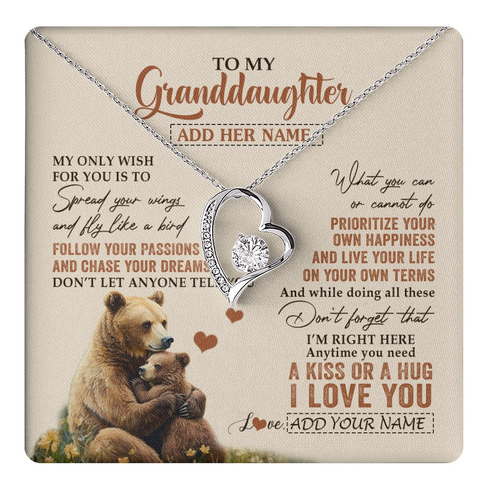 Forever Love Necklace 14K White Gold Finish | 1 | Personalized To My Granddaughter Gifts Necklace From Grandma Bear My Only Wish For You Granddaughter Birthday Gifts Graduation Christmas Gift Box Message Card | teecentury.myshopify