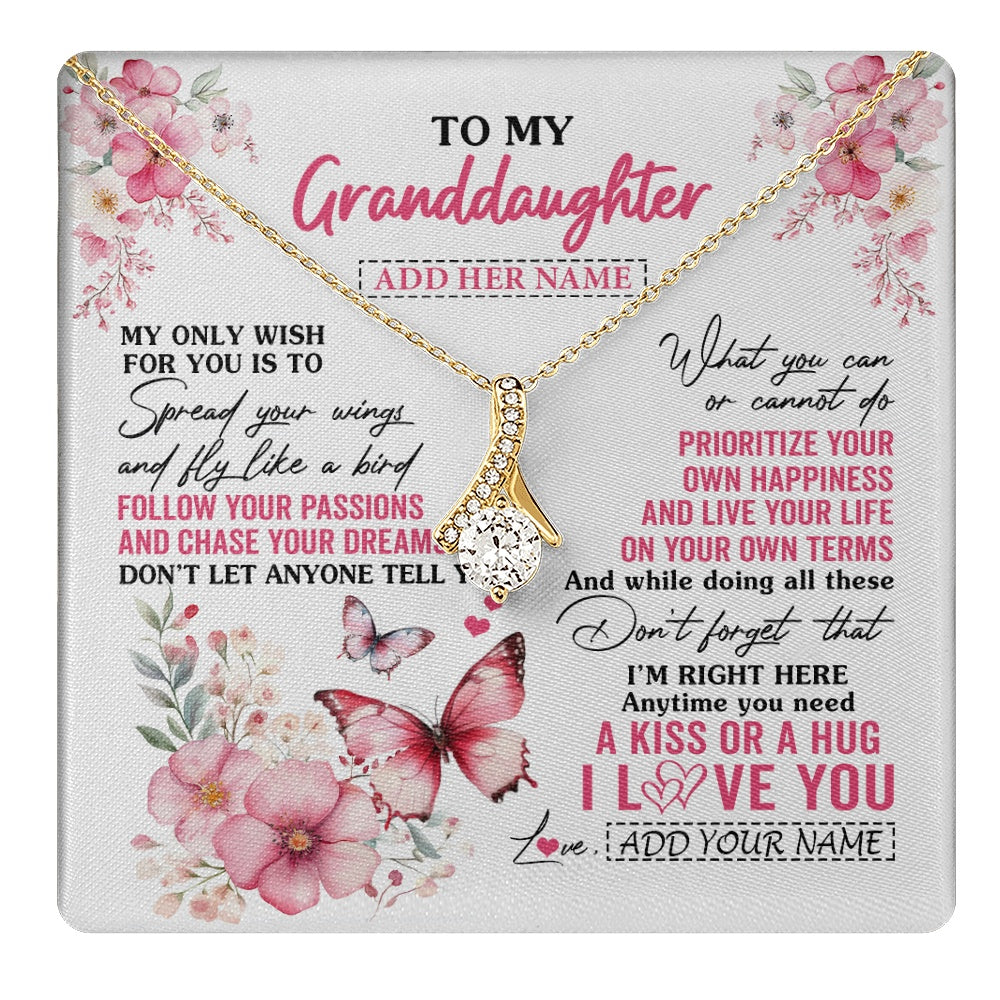 Alluring Beauty Necklace 18K Yellow Gold Finish | 1 | Personalized To My Granddaughter Gifts Necklace From Grandma Butterfly My Only Wish For You Granddaughter Birthday Gifts Christmas Gift Box Message Card | teecentury.myshopify