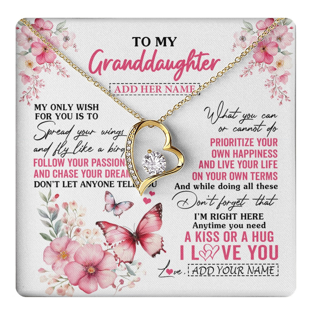 Forever Love Necklace 18K Yellow Gold Finish | 1 | Personalized To My Granddaughter Gifts Necklace From Grandma Butterfly My Only Wish For You Granddaughter Birthday Gifts Christmas Gift Box Message Card | teecentury.myshopify