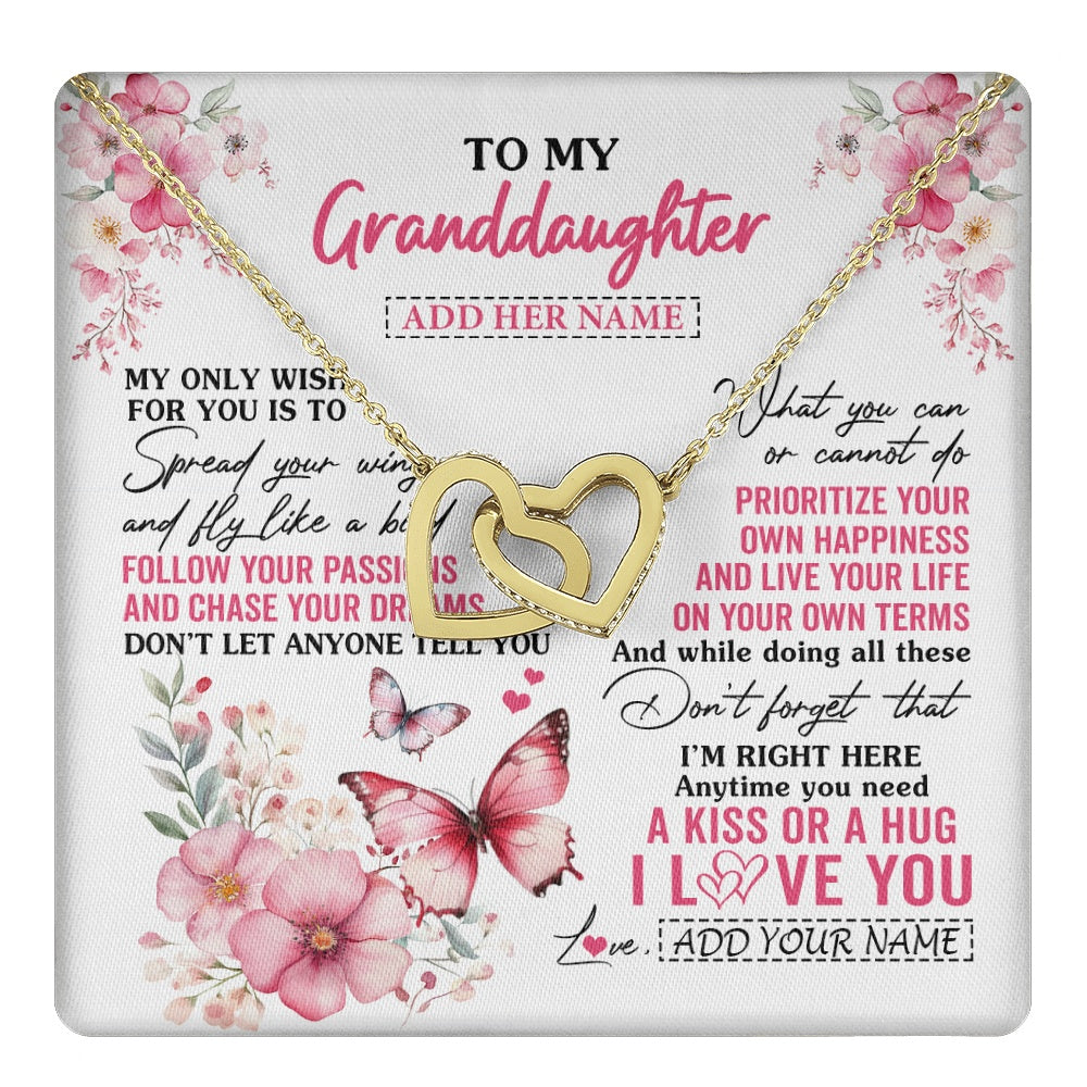 Interlocking Hearts Necklace 18K Yellow Gold Finish | 1 | Personalized To My Granddaughter Gifts Necklace From Grandma Butterfly My Only Wish For You Granddaughter Birthday Gifts Christmas Gift Box Message Card | teecentury.myshopify