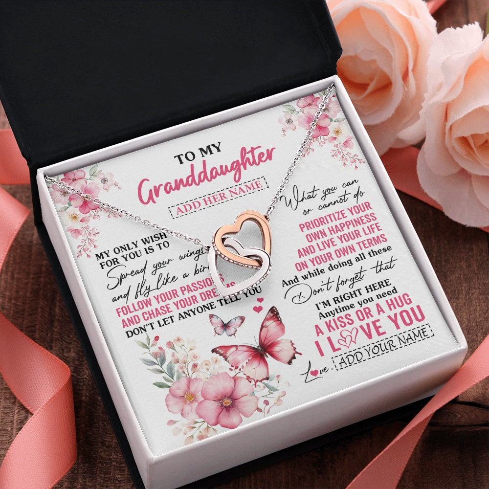 Interlocking Hearts Necklace Stainless Steel & Rose Gold Finish | 2 | Personalized To My Granddaughter Gifts Necklace From Grandma Butterfly My Only Wish For You Granddaughter Birthday Gifts Christmas Gift Box Message Card | teecentury.myshopify