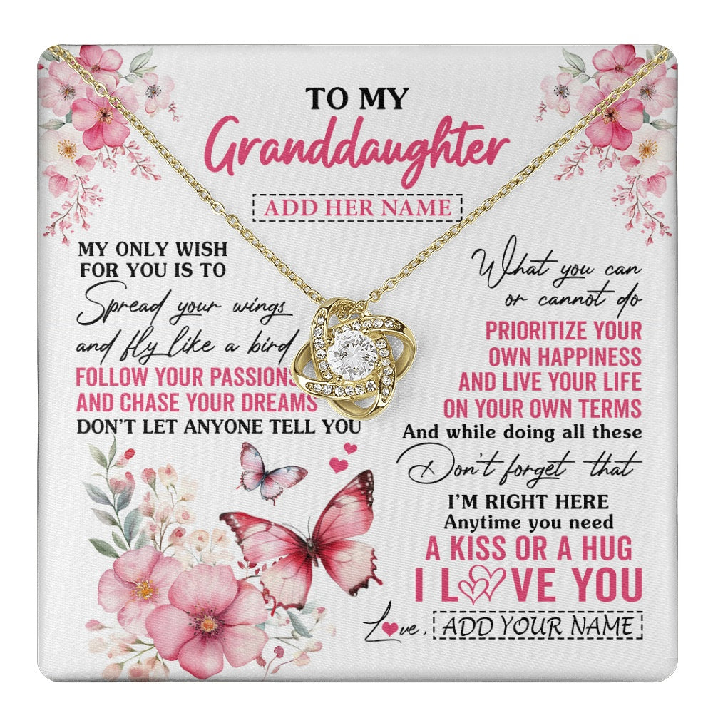 Love Knot Necklace 18K Yellow Gold Finish | 1 | Personalized To My Granddaughter Gifts Necklace From Grandma Butterfly My Only Wish For You Granddaughter Birthday Gifts Christmas Gift Box Message Card | teecentury.myshopify