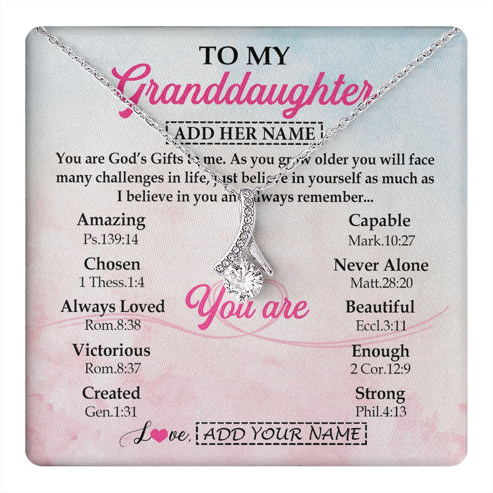 Alluring Beauty Necklace 14K White Gold Finish | 1 | Personalized To My Granddaughter Gifts Necklace From Grandma Christian Religious Jewelry Gifts For Granddaughter Birthday Christmas Gift Box Message Card | https://teecentury.