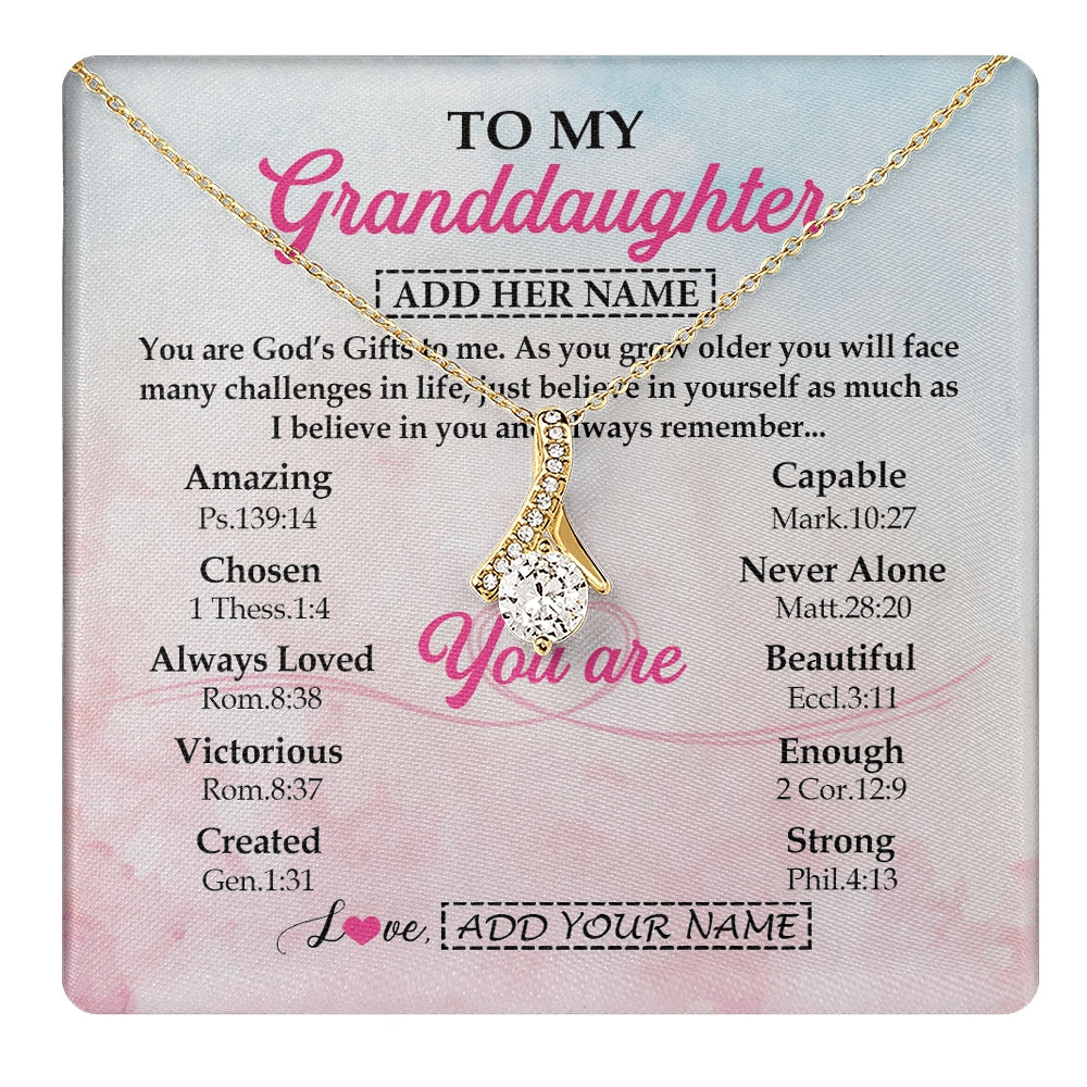 Alluring Beauty Necklace 18K Yellow Gold Finish | 1 | Personalized To My Granddaughter Gifts Necklace From Grandma Christian Religious Jewelry Gifts For Granddaughter Birthday Christmas Gift Box Message Card | https://teecentury.