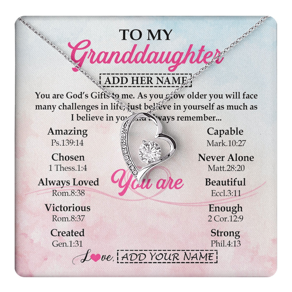 Forever Love Necklace 14K White Gold Finish | 1 | Personalized To My Granddaughter Gifts Necklace From Grandma Christian Religious Jewelry Gifts For Granddaughter Birthday Christmas Gift Box Message Card | https://teecentury.