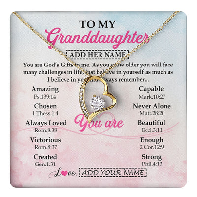 Forever Love Necklace 18K Yellow Gold Finish | 1 | Personalized To My Granddaughter Gifts Necklace From Grandma Christian Religious Jewelry Gifts For Granddaughter Birthday Christmas Gift Box Message Card | https://teecentury.