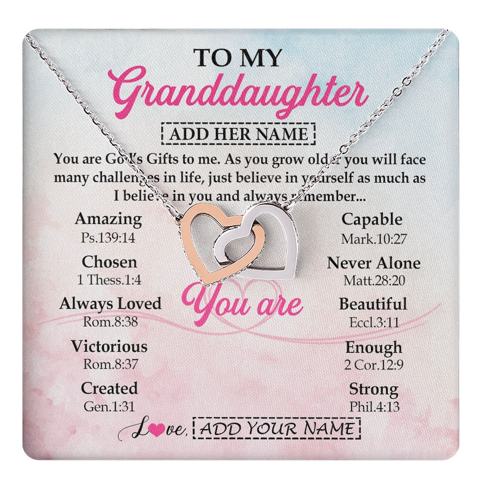 Interlocking Hearts Necklace Stainless Steel & Rose Gold Finish | 1 | Personalized To My Granddaughter Gifts Necklace From Grandma Christian Religious Jewelry Gifts For Granddaughter Birthday Christmas Gift Box Message Card | https://teecentury.