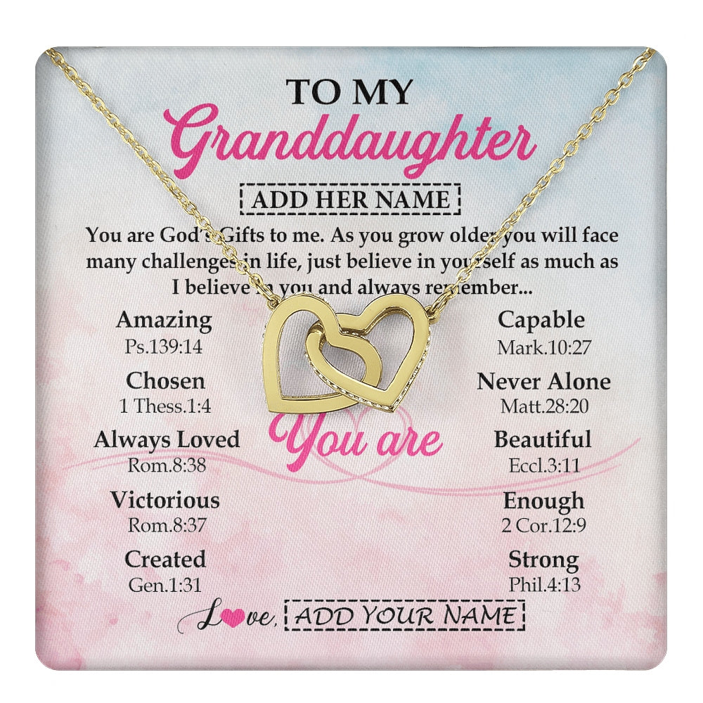 Interlocking Hearts Necklace 18K Yellow Gold Finish | 1 | Personalized To My Granddaughter Gifts Necklace From Grandma Christian Religious Jewelry Gifts For Granddaughter Birthday Christmas Gift Box Message Card | https://teecentury.
