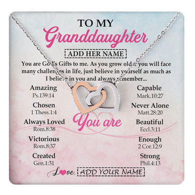 Interlocking Hearts Necklace Stainless Steel & Rose Gold Finish | 1 | Personalized To My Granddaughter Gifts Necklace From Grandma Christian Religious Jewelry Gifts For Granddaughter Birthday Christmas Gift Box Message Card | https://teecentury.