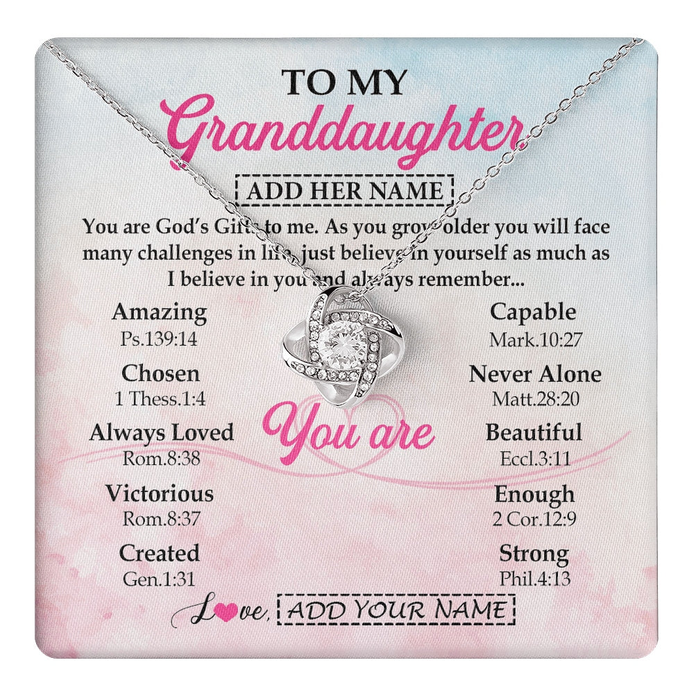 Love Knot Necklace 14K White Gold Finish | 1 | Personalized To My Granddaughter Gifts Necklace From Grandma Christian Religious Jewelry Gifts For Granddaughter Birthday Christmas Gift Box Message Card | https://teecentury.