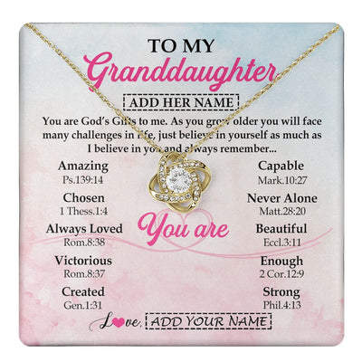 Love Knot Necklace 18K Yellow Gold Finish | 1 | Personalized To My Granddaughter Gifts Necklace From Grandma Christian Religious Jewelry Gifts For Granddaughter Birthday Christmas Gift Box Message Card | https://teecentury.