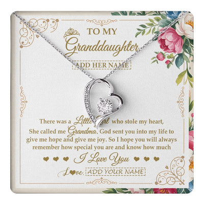 Forever Love Necklace 14K White Gold Finish | 1 | Personalized To My Granddaughter Gifts Necklace From Grandma Filled With My Love Granddaughter Birthday Gifts Wedding Christmas Custom Gift Box Message Card | https://teecentury.