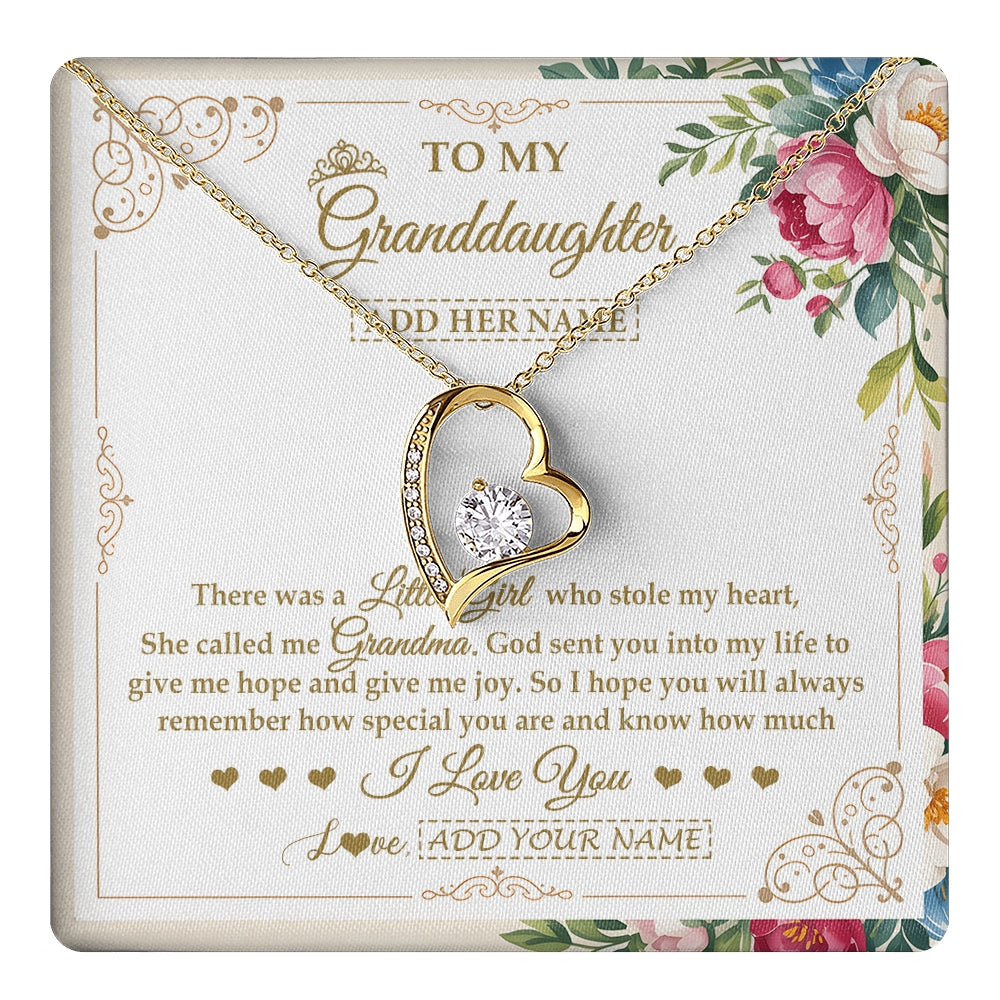 Forever Love Necklace 18K Yellow Gold Finish | 1 | Personalized To My Granddaughter Gifts Necklace From Grandma Filled With My Love Granddaughter Birthday Gifts Wedding Christmas Custom Gift Box Message Card | https://teecentury.