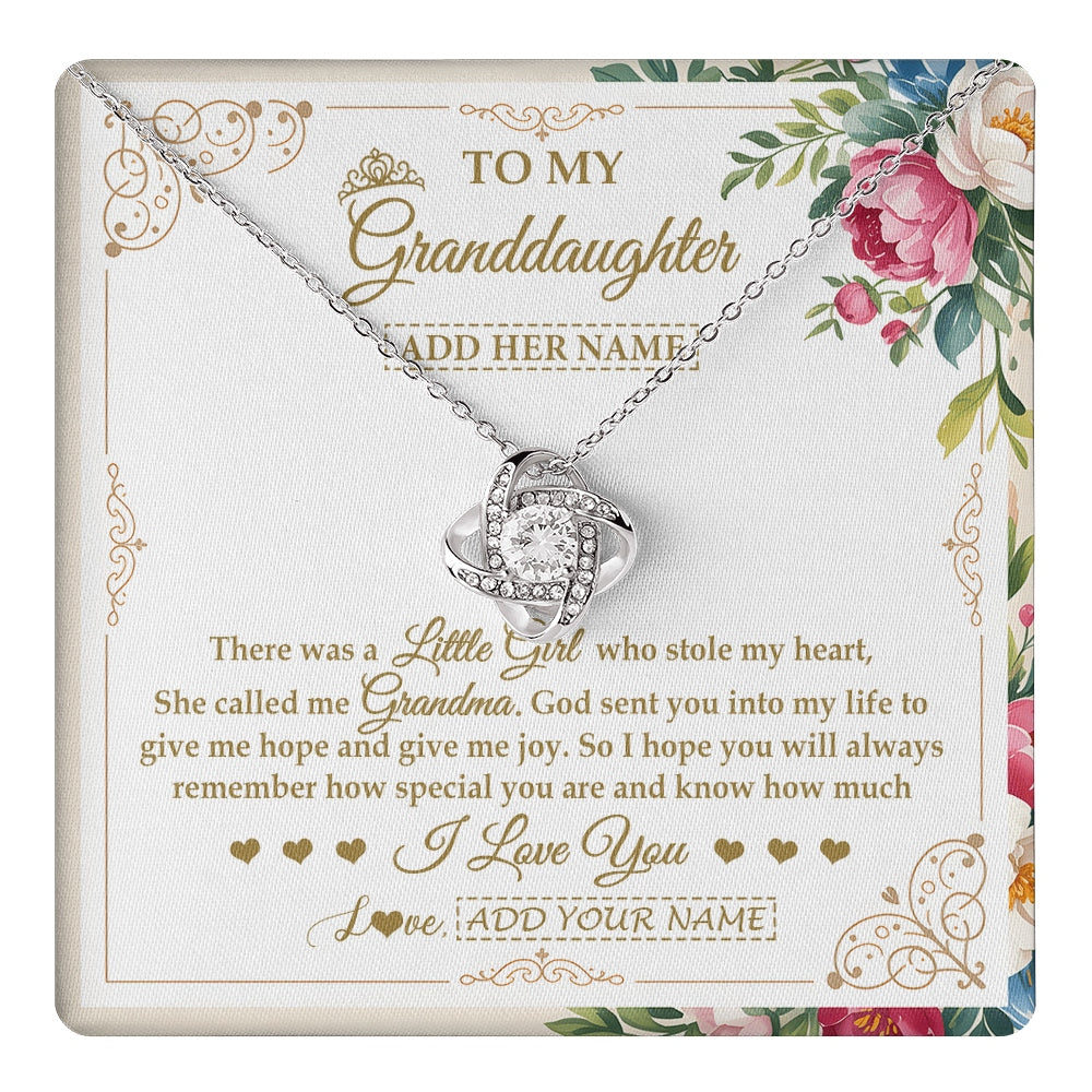 Love Knot Necklace 14K White Gold Finish | 1 | Personalized To My Granddaughter Gifts Necklace From Grandma Filled With My Love Granddaughter Birthday Gifts Wedding Christmas Custom Gift Box Message Card | https://teecentury.