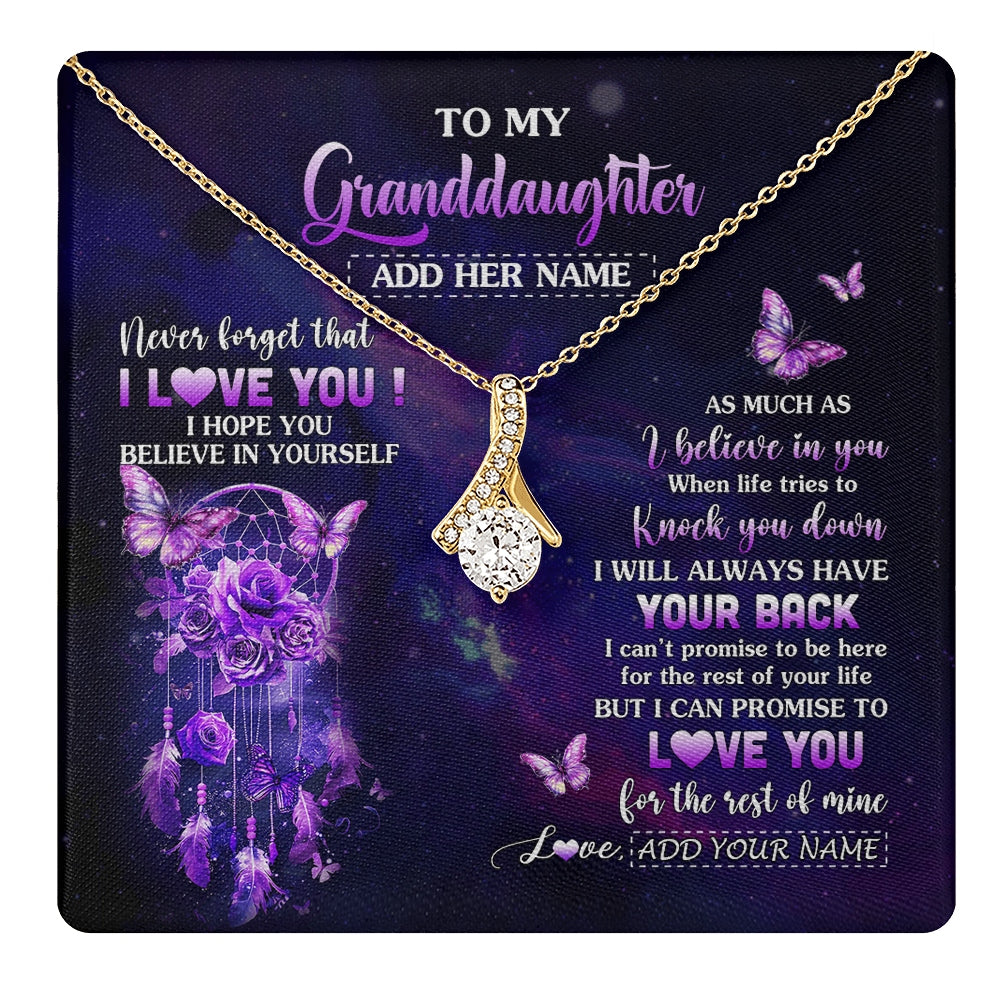 Alluring Beauty Necklace 18K Yellow Gold Finish | 1 | Personalized To My Granddaughter Gifts Necklace From Grandma Floral Butterfly Love You Granddaughter Birthday Gifts Graduation Christmas Gift Box Message Card | https://teecentury.