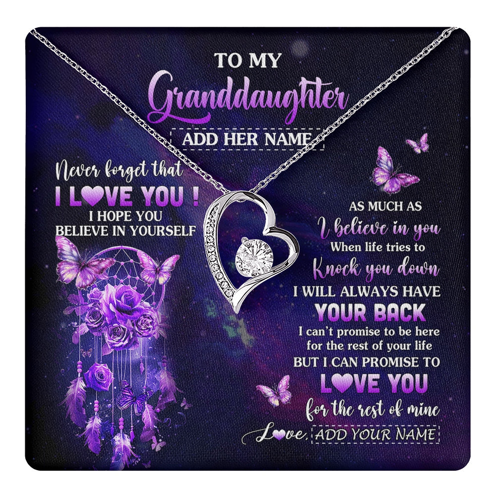 Forever Love Necklace 14K White Gold Finish | 1 | Personalized To My Granddaughter Gifts Necklace From Grandma Floral Butterfly Love You Granddaughter Birthday Gifts Graduation Christmas Gift Box Message Card | https://teecentury.