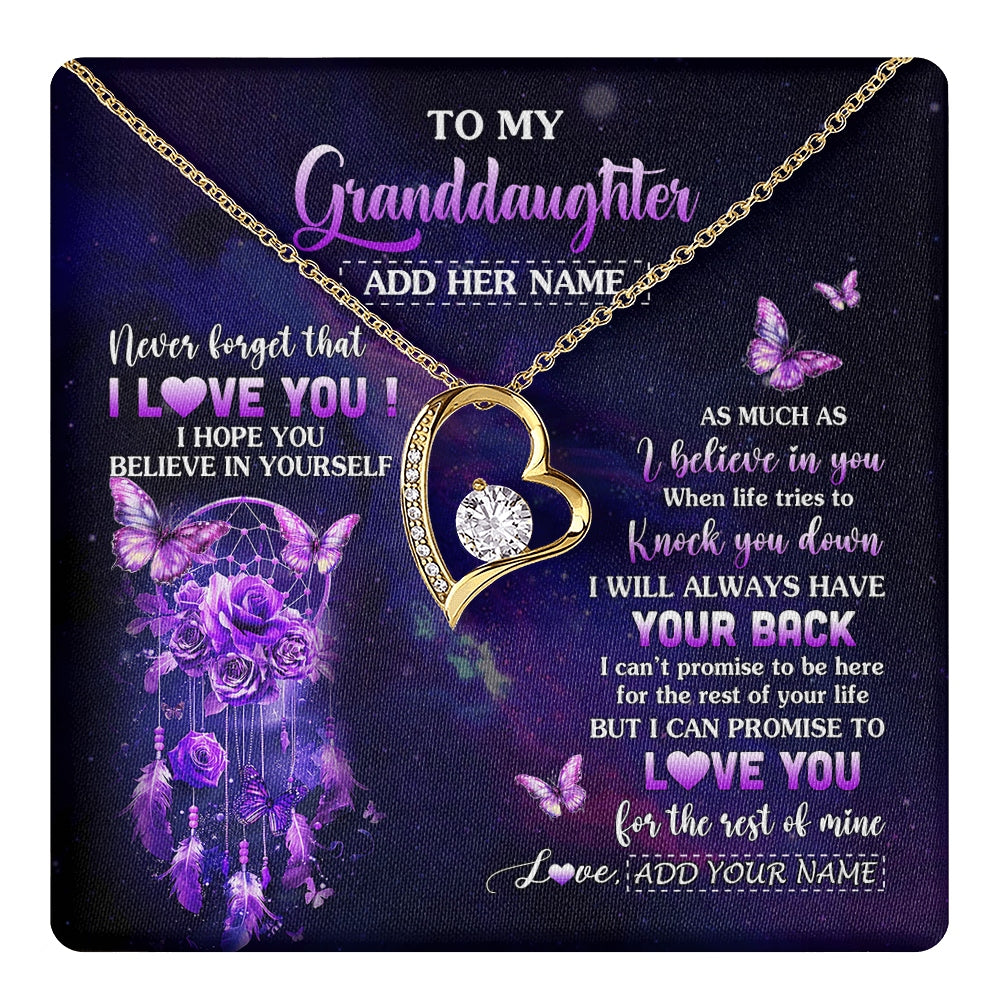 Forever Love Necklace 18K Yellow Gold Finish | 1 | Personalized To My Granddaughter Gifts Necklace From Grandma Floral Butterfly Love You Granddaughter Birthday Gifts Graduation Christmas Gift Box Message Card | https://teecentury.