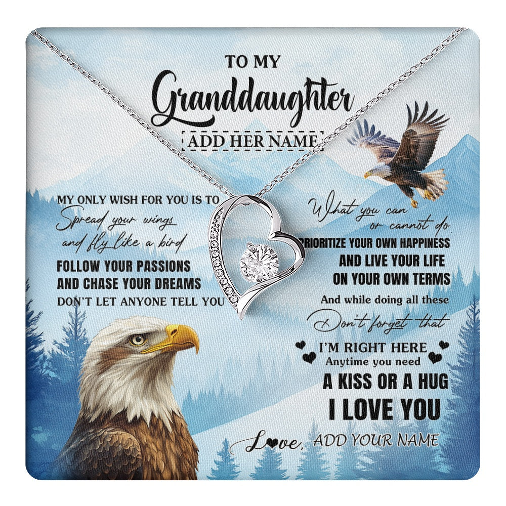Forever Love Necklace 14K White Gold Finish | 1 | Personalized To My Granddaughter Gifts Necklace From Grandma Grandpa Eagle My Only Wish For You Granddaughter Birthday Gifts Christmas Gift Box Message Card | teecentury.myshopify