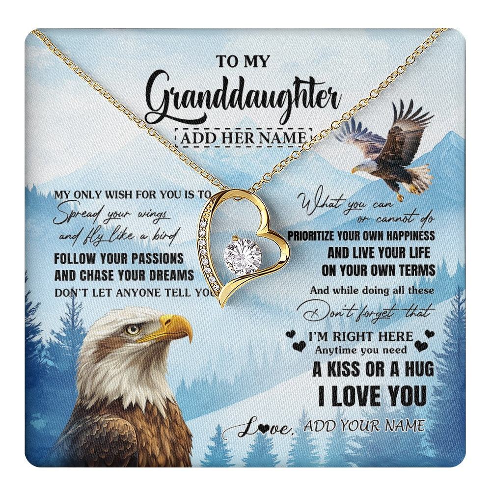 Forever Love Necklace 18K Yellow Gold Finish | 1 | Personalized To My Granddaughter Gifts Necklace From Grandma Grandpa Eagle My Only Wish For You Granddaughter Birthday Gifts Christmas Gift Box Message Card | teecentury.myshopify