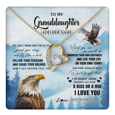Forever Love Necklace 18K Yellow Gold Finish | 1 | Personalized To My Granddaughter Gifts Necklace From Grandma Grandpa Eagle My Only Wish For You Granddaughter Birthday Gifts Christmas Gift Box Message Card | teecentury.myshopify