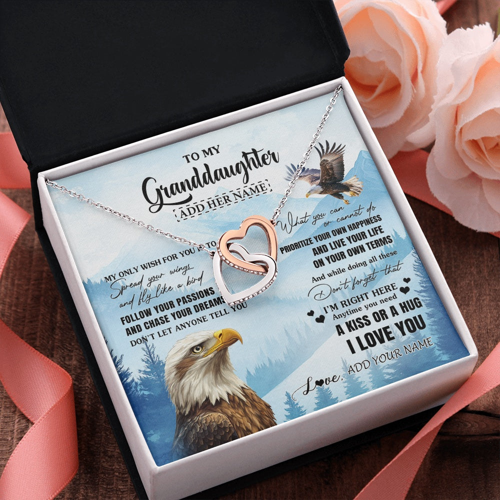 Interlocking Hearts Necklace Stainless Steel & Rose Gold Finish | 2 | Personalized To My Granddaughter Gifts Necklace From Grandma Grandpa Eagle My Only Wish For You Granddaughter Birthday Gifts Christmas Gift Box Message Card | teecentury.myshopify