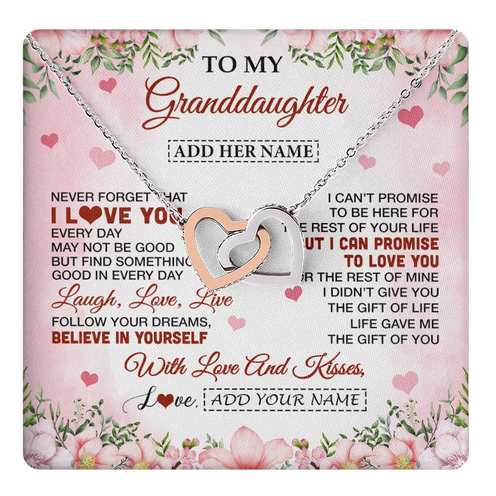 Interlocking Hearts Necklace Stainless Steel & Rose Gold Finish | 1 | Personalized To My Granddaughter Gifts Necklace From Grandma Grandpa Floral I Love You Birthday Gifts For Granddaughter Graduation Christmas Gift Box Message Card | https://teecentury.
