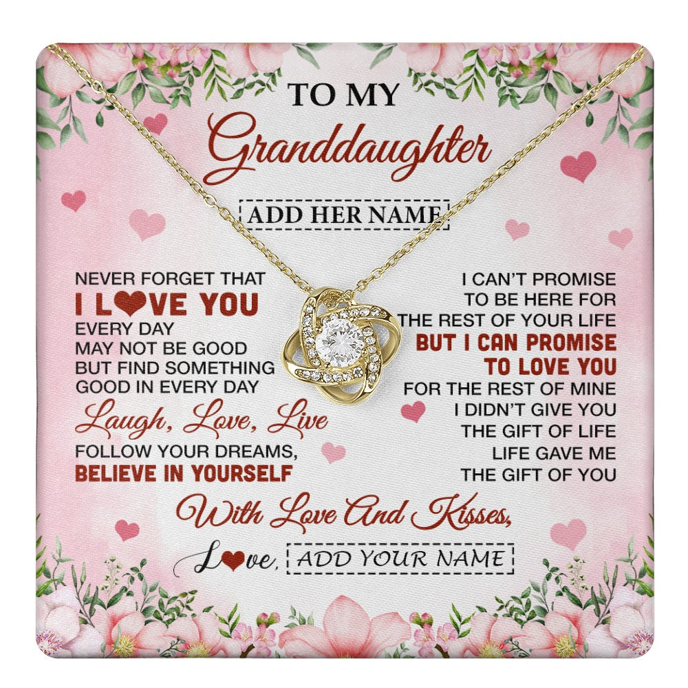 Love Knot Necklace 18K Yellow Gold Finish | 1 | Personalized To My Granddaughter Gifts Necklace From Grandma Grandpa Floral I Love You Birthday Gifts For Granddaughter Graduation Christmas Gift Box Message Card | https://teecentury.