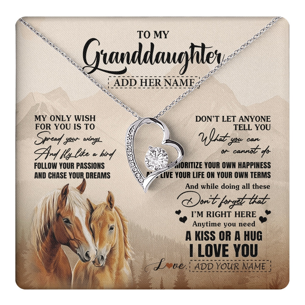 Forever Love Necklace 14K White Gold Finish | 1 | Personalized To My Granddaughter Gifts Necklace From Grandma Grandpa Horse My Only Wish For You Granddaughter Birthday Gifts Christmas Gift Box Message Card | https://teecentury.