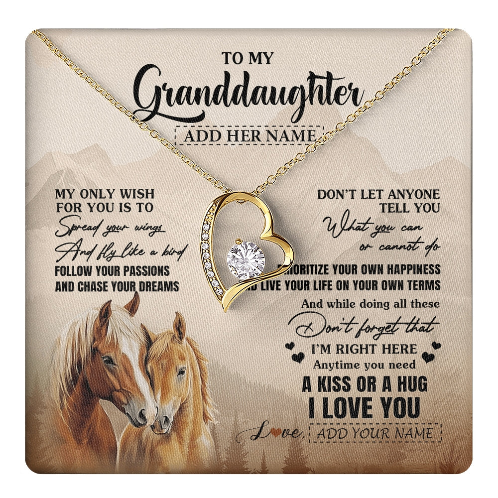 Forever Love Necklace 18K Yellow Gold Finish | 1 | Personalized To My Granddaughter Gifts Necklace From Grandma Grandpa Horse My Only Wish For You Granddaughter Birthday Gifts Christmas Gift Box Message Card | https://teecentury.