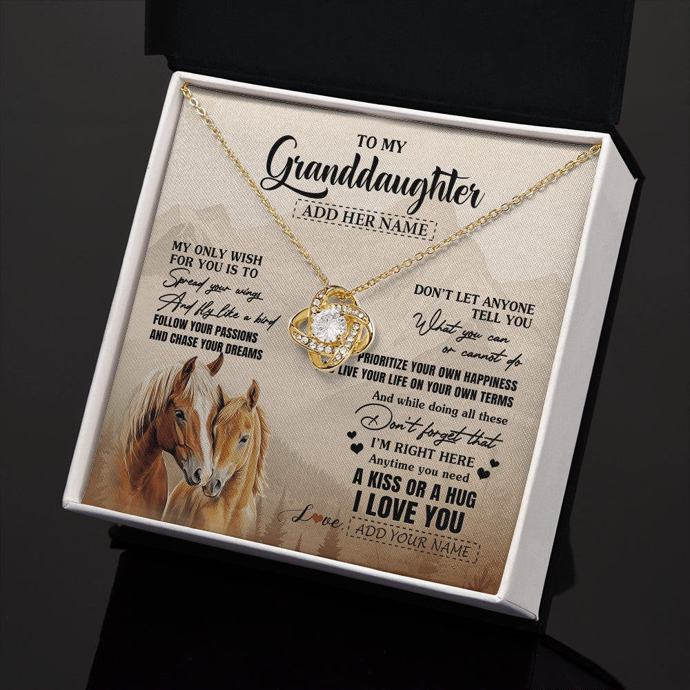 Love Knot Necklace 18K Yellow Gold Finish | 2 | Personalized To My Granddaughter Gifts Necklace From Grandma Grandpa Horse My Only Wish For You Granddaughter Birthday Gifts Christmas Gift Box Message Card | https://teecentury.