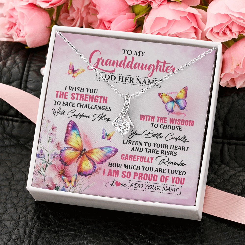 Alluring Beauty Necklace 14K White Gold Finish | 2 | Personalized To My Granddaughter Gifts Necklace From Grandma Grandpa I Wish You The Strength Butterfly Granddaughter Birthday Christmas Gift Box Message Card | https://teecentury.