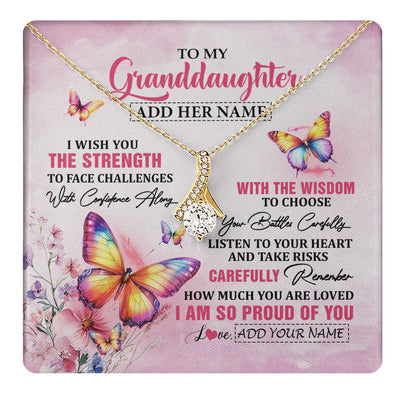 Alluring Beauty Necklace 18K Yellow Gold Finish | 1 | Personalized To My Granddaughter Gifts Necklace From Grandma Grandpa I Wish You The Strength Butterfly Granddaughter Birthday Christmas Gift Box Message Card | https://teecentury.