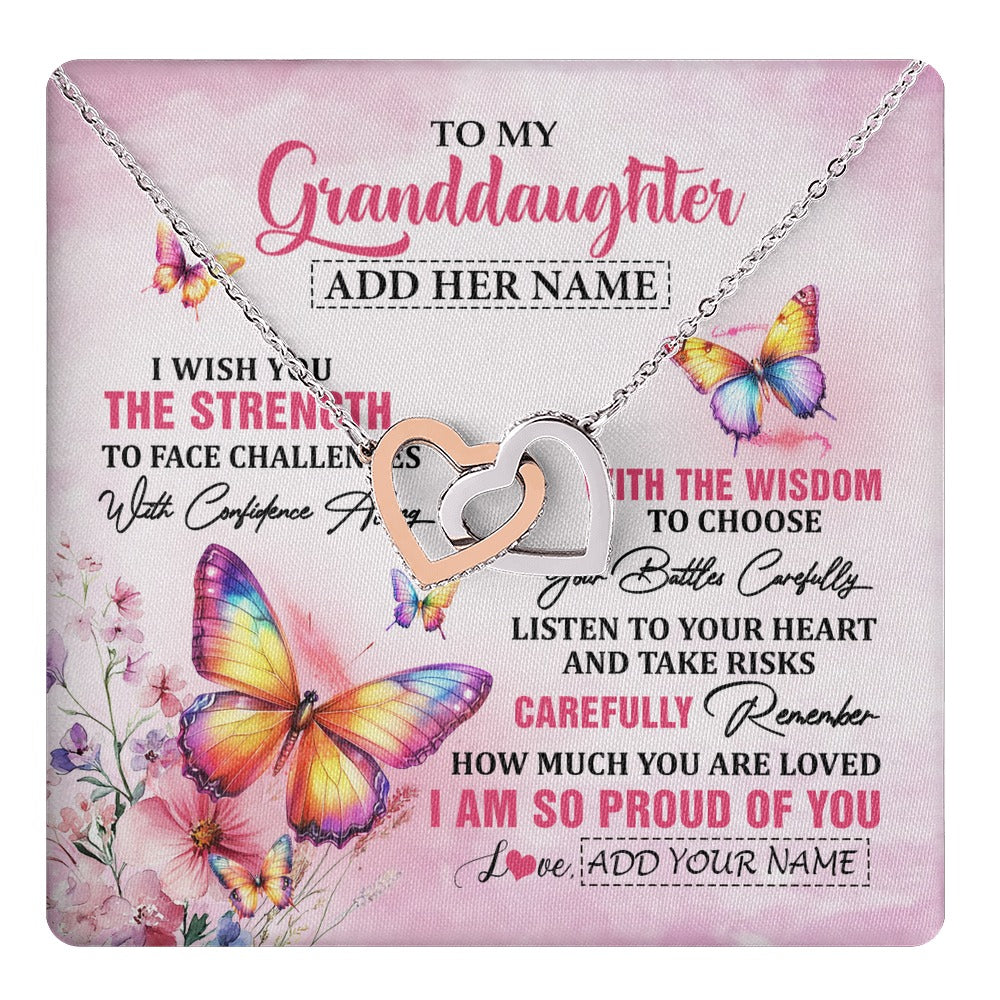 Interlocking Hearts Necklace Stainless Steel & Rose Gold Finish | 1 | Personalized To My Granddaughter Gifts Necklace From Grandma Grandpa I Wish You The Strength Butterfly Granddaughter Birthday Christmas Gift Box Message Card | https://teecentury.