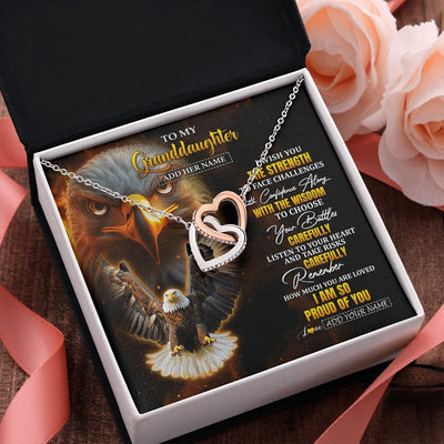 Interlocking Hearts Necklace Stainless Steel & Rose Gold Finish | 2 | Personalized To My Granddaughter Gifts Necklace From Grandma Grandpa I Wish You The Strength Eagle Granddaughter Birthday Gifts Christmas Gift Box Message Card | https://teecentury.