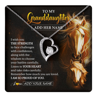Forever Love Necklace 14K White Gold Finish | 1 | Personalized To My Granddaughter Gifts Necklace From Grandma Grandpa I Wish You The Strength Horse Granddaughter Birthday Gifts Christmas Gift Box Message Card | https://teecentury.