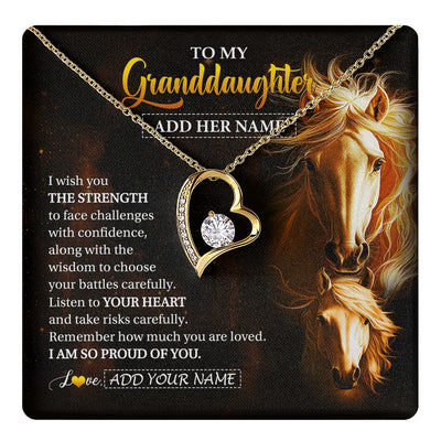 Forever Love Necklace 18K Yellow Gold Finish | 1 | Personalized To My Granddaughter Gifts Necklace From Grandma Grandpa I Wish You The Strength Horse Granddaughter Birthday Gifts Christmas Gift Box Message Card | https://teecentury.