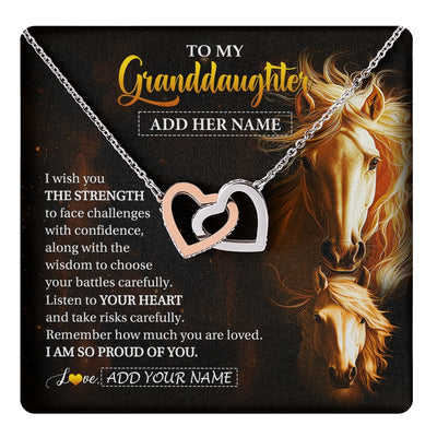 Interlocking Hearts Necklace Stainless Steel & Rose Gold Finish | 1 | Personalized To My Granddaughter Gifts Necklace From Grandma Grandpa I Wish You The Strength Horse Granddaughter Birthday Gifts Christmas Gift Box Message Card | https://teecentury.