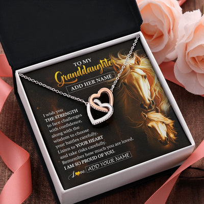 Interlocking Hearts Necklace Stainless Steel & Rose Gold Finish | 2 | Personalized To My Granddaughter Gifts Necklace From Grandma Grandpa I Wish You The Strength Horse Granddaughter Birthday Gifts Christmas Gift Box Message Card | https://teecentury.