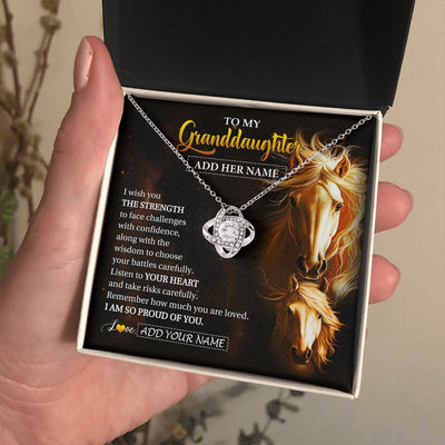 Love Knot Necklace 14K White Gold Finish | 2 | Personalized To My Granddaughter Gifts Necklace From Grandma Grandpa I Wish You The Strength Horse Granddaughter Birthday Gifts Christmas Gift Box Message Card | https://teecentury.