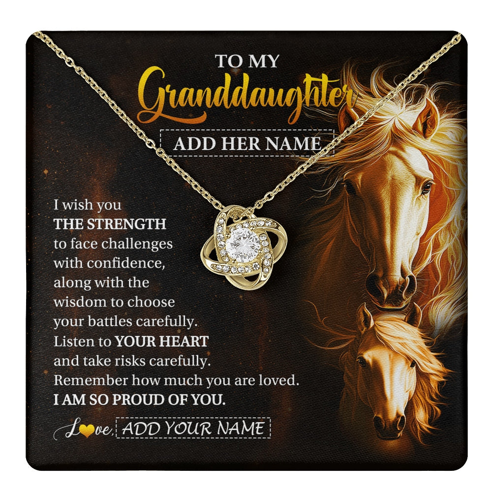 Love Knot Necklace 18K Yellow Gold Finish | 1 | Personalized To My Granddaughter Gifts Necklace From Grandma Grandpa I Wish You The Strength Horse Granddaughter Birthday Gifts Christmas Gift Box Message Card | https://teecentury.
