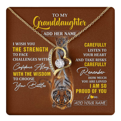 Forever Love Necklace 18K Yellow Gold Finish | 1 | Personalized To My Granddaughter Gifts Necklace From Grandma Grandpa I Wish You The Strength Tiger Granddaughter Birthday Gifts Christmas Gift Box Message Card | https://teecentury.