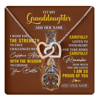 Interlocking Hearts Necklace Stainless Steel & Rose Gold Finish | 1 | Personalized To My Granddaughter Gifts Necklace From Grandma Grandpa I Wish You The Strength Tiger Granddaughter Birthday Gifts Christmas Gift Box Message Card | https://teecentury.