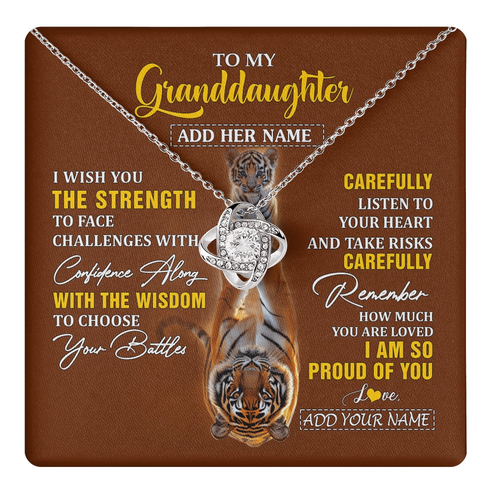 Love Knot Necklace 14K White Gold Finish | 1 | Personalized To My Granddaughter Gifts Necklace From Grandma Grandpa I Wish You The Strength Tiger Granddaughter Birthday Gifts Christmas Gift Box Message Card | https://teecentury.